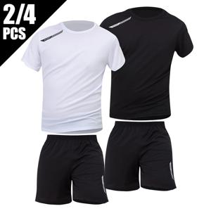 2 조각 남자 흑백 간단한 빠른 건조 통기성 양복 청소년 스포츠 반팔 중년 플러스 사이즈 조커 반바지