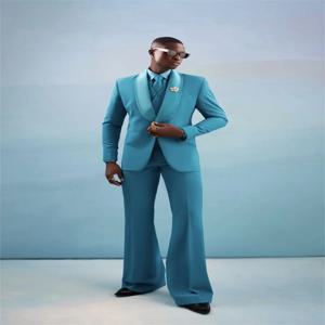 스카이 블루 남자 정장 세트 2 조각 코튼 블레이저 + 바지 바지 맞춤형 웨딩 턱시도 공식 오피스 비즈니스 자켓 코트