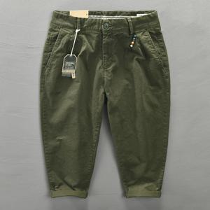 레트로 퓨어 코튼 남성 캐주얼 바지 루즈핏 슬리밍 다용도 솔리드 컬러 일본식 작업복 카키 롱 팬츠