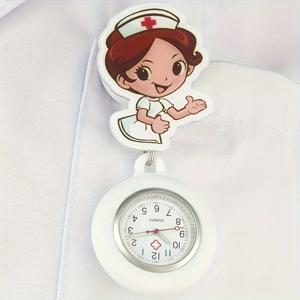 사랑스러운 만화 간호사 시계 - 고무 스트랩이 있는 신축성 있는 충전식 시계, 석영 운동, 의료 간호사에게 적합