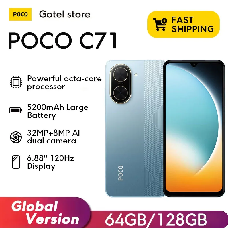 Xiaomi POCO C71 4GB RAM 128GB ROM 6,67 15W 32MP 5200 mAh 배터리 글로벌 버전 15W 스마트폰