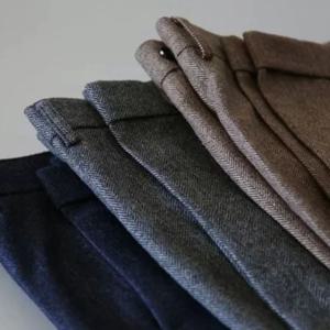 가을 신상 따뜻한 울 헤링본 캐주얼 바지 영국 레트로 울 루즈핏 스트레이트 남성 바지