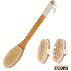 바디 드라이 브러시, 하드 샤워 브러시, 각질 제거제, 남성 및 여성 목욕 도구, 습식 또는 건식 브러싱에 사용, 긴 손잡이