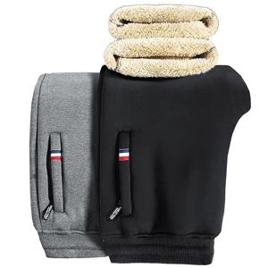 양털 벨벳 안감 캐주얼 바지 남성용 두꺼운 겨울 스포츠 바지 주머니 지퍼 루즈핏 롱 바지