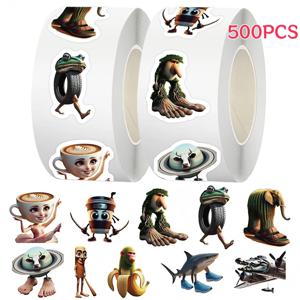 500개/롤 이탈리아 브레인롯 스티커 재미있는 AI 추상적 텅텅사후르 트랄라레로 패키지 밀봉 DIY PVC 노트북 데칼