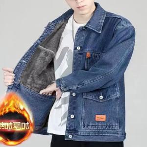 남성용 겨울 플리스 안감 데님 재킷 작업복 루즈핏 큰 사이즈 방한 방풍 내구성 멀티 포켓 코트