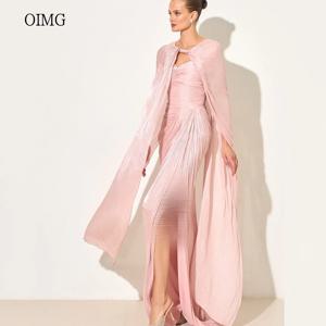 OIMG Flowy 핑크/스카이 블루 머메이드 댄스 파티 드레스 캡 슬리브 파티 드레스 반짝 이는 사이드 슬릿 바닥 길이 이브닝 드레스 맞춤형