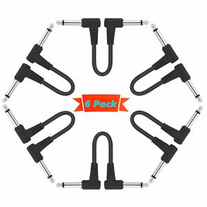 6팩 6인치 기타 패치 케이블, 블랙 기타 페달 케이블 이펙트 케이블 코드, 1/4인치 TS 직각 기타 패치 케이블