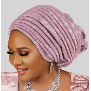 나이지리아 웨딩 헤드기어 글리터 터번 캡 여성 주름 헤드스카프 히잡 보닛 아프리카 오토 겔 헤드타이 헤드랩 헤드웨어