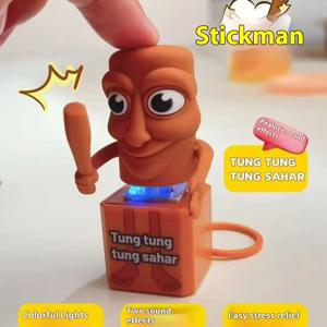 스틱맨 텡퉁퉁 텡퉁퉁 애니메이션 나무 열쇠고리 스틱맨 피규어 야광 펜던트 수집용 장식품 선물