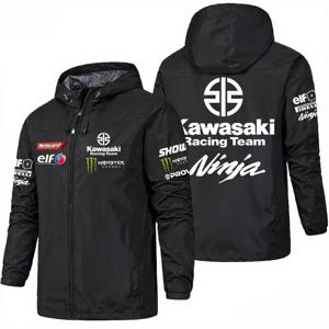 가와사키 레이싱 로고 남성용 봄, 가을 후드 윈드 브레이커 야외 방풍 및 방수 등산 의류