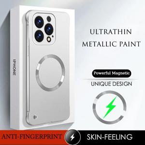 iPhone 16 15 Pro Max 16Pro 15Pro Plus 자기 무선 충전 하드 쉘 커버 용 초박형 슬림 메탈릭 페인트 프레임리스 케이스