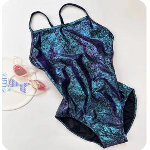 경쟁력 있는 원피스 수영복 여성 스포츠 서핑 로우컷 배 커버 슬리밍 수영복 고정형 가슴 패드 민소매 도트 패턴