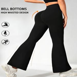 여성용 슈퍼 소프트 플레어 팬츠 하이 웨이스트 배 컨트롤 운동 요가 레깅스 벨 바닥