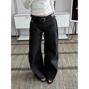 WCFCX STUDIO Y2K 헐렁한 데님 바지 워시 빈티지 하이 웨이스트 솔리드 캐주얼 미니멀리스트 바지 그런지 오버 사이즈 스트리트 레트로 청바지