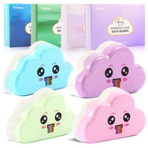 1Pcs/4Pcs 레인보우 목욕 폭탄 선물 세트, 어린이 소녀를위한 수제 유기농 목욕 폭탄, 천연 키즈 버블 목욕 Fizzy