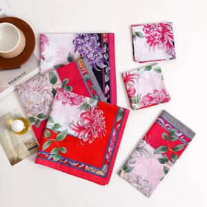 여성용 순면 프린트 손수건, 앤티크 꽃 얇은 물 흡수성 땀 닦는 손수건, 결혼식 시즌 신부의 기념품 플랩 포켓 바지 스카프