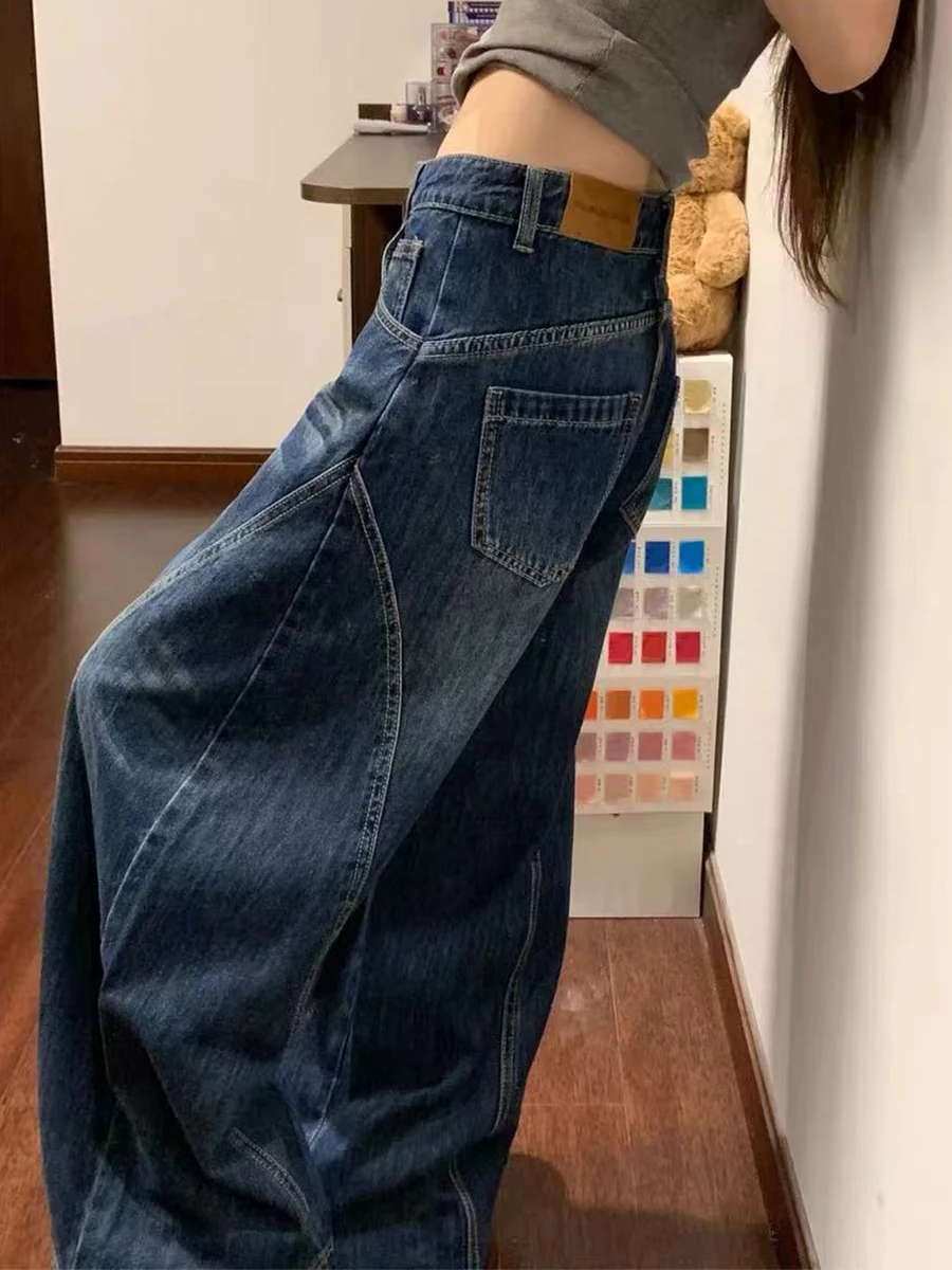 플러스 사이즈 아메리칸 스타일 데님 청바지 여성용 가을 겨울 루즈핏 하이웨이스트 슬림 스트레이트 와이드 레그 팬츠 배형 체형용