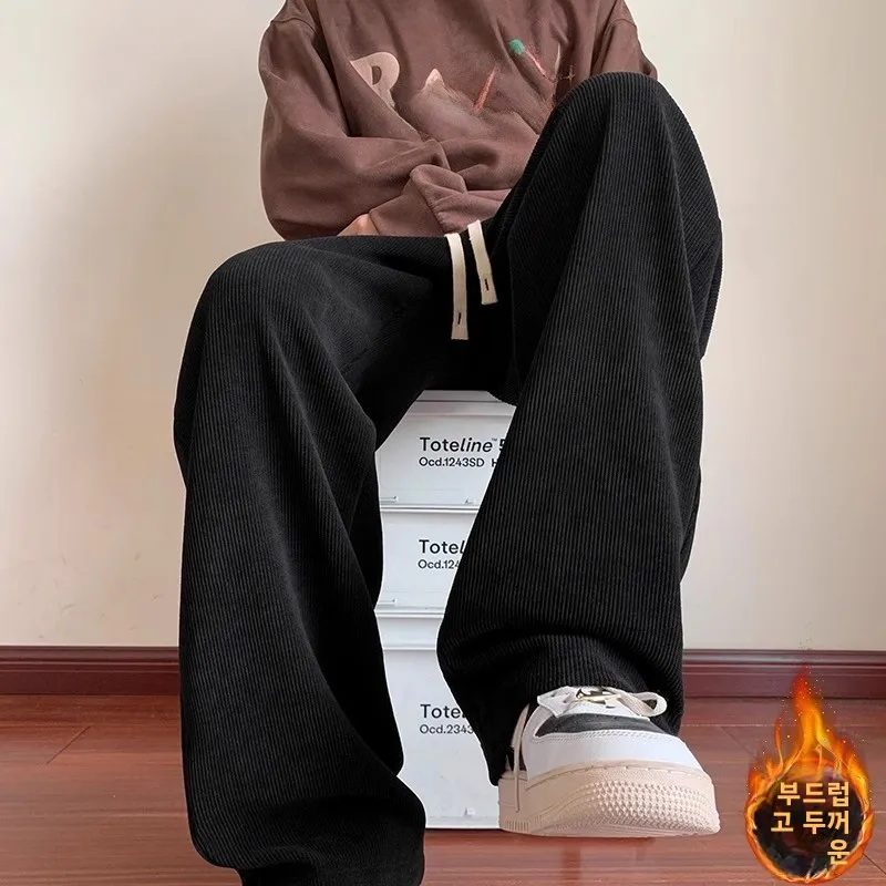 미국 홍콩 스타일 캐주얼 팬츠 남성용 가을 겨울 루즈 스트레이트 레그 바지 와이드 레그 스포츠 롱 팬츠