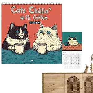 최신 벽 달력 2026 12 개월 Hangable 고양이 디자인 가족 일정 플래너 주최자 침실 홈 오피스 장식을위한 달력