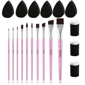 10개 페이스 브러쉬, 3개 핑거 스펀지 케이스 다우버 폼 및 6개 페인트 스펀지(오일 아크릴 수채화 락 캔버스 페인팅용)