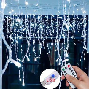 8 모드 USB 아이스 스틱 라이트 스트링 크리스마스 LED 라이트 실내 화환 홈 파티 정원 새해 침실 커튼 장식