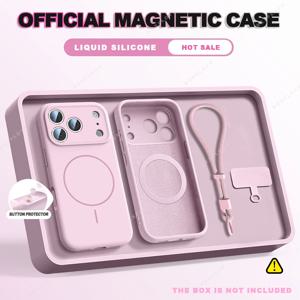 아이폰 11 12 13 16 17 프로 맥스 에어 15 14 16 플러스 16E용 마그네틱 손목 스트랩 액상 실리콘 폰 케이스 마그세이프 랜야드 커버