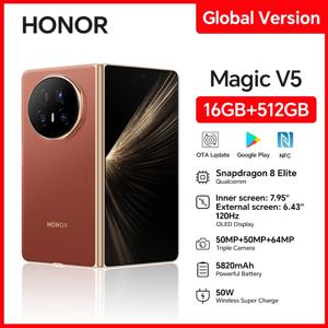 아너 매직 V5 글로벌 버전 5G 폴더블 스마트폰 스냅드래곤 8 엘리트 7.95인치 LTPO OLED 디스플레이 5820mAh 배터리 66W 슈퍼차지