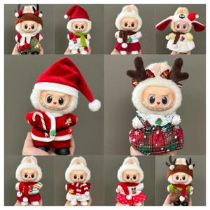 라부부 인형 옷 메리 크리스마스 모자 스카프 엘크 눈사람 세트 미니 플러시 인형 액세서리 새해 드레스 선물