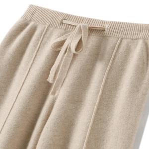 하이웨이스트 니트 울 와이드 레그 팬츠 롱 기장 드로스트링 스트레이트 캐주얼 루즈 슬리밍 가을 겨울 패션 여성용