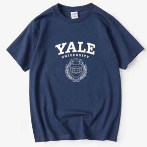 예일 대학 코튼 반팔 티셔츠 여름 남성과 여성 루즈 캐주얼 티 커플 맞춤형 착용 학교 의류