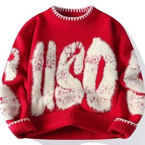 태그키타 남성용 루즈핏 두꺼운 겨울 니트 스웨터 라운드넥 스타일 패셔너블 스트리트웨어 캐주얼 아우터웨어