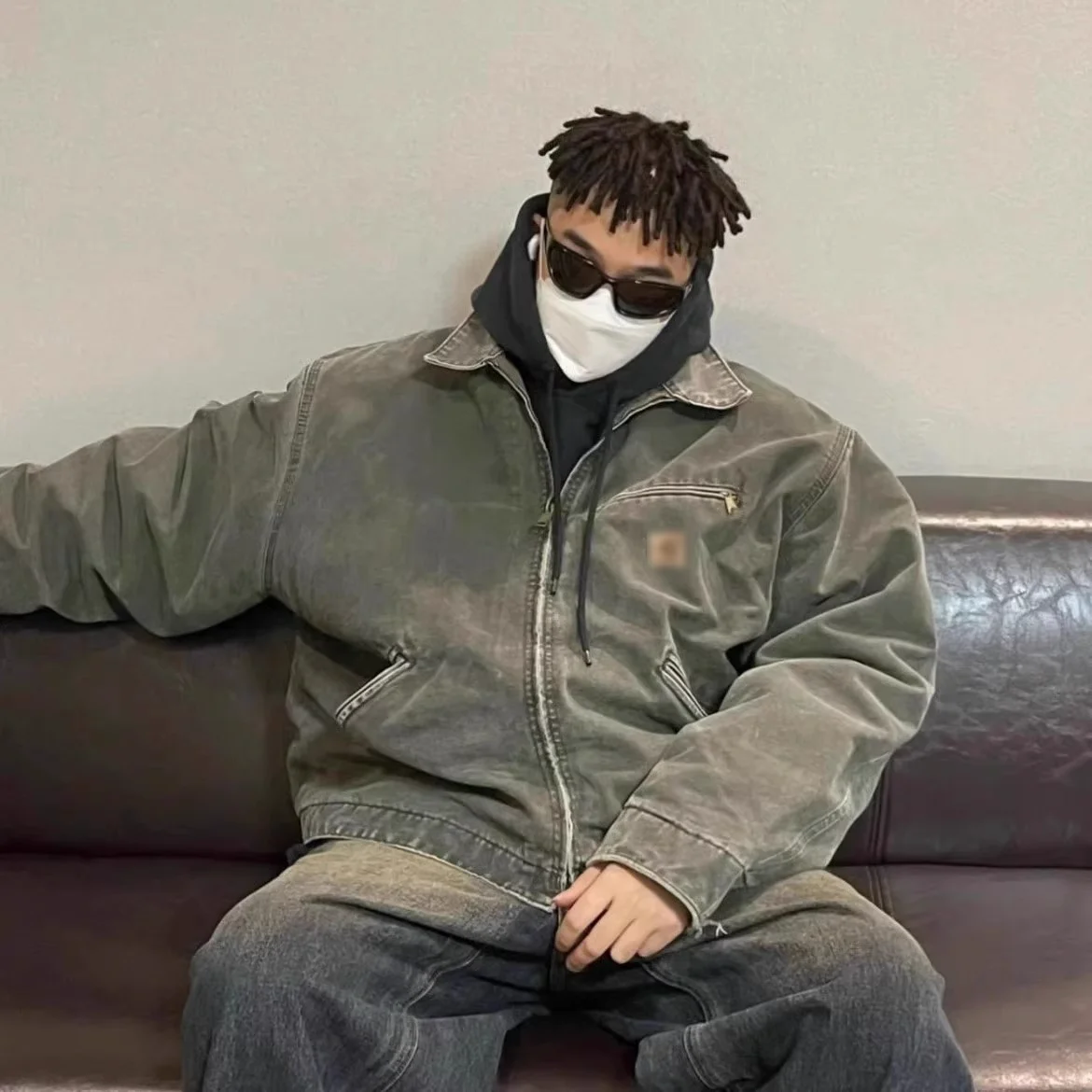 레트로 워시드 빈티지 스타 트렉 J97 디트로이트 캔버스 워크웨어 재킷 젊은 감각의 면 긴팔 플립 칼라 사계절 아우터웨어