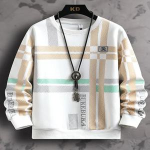 루즈핏 긴팔 라운드넥 스웨트셔츠 남성용 헤비웨이트 기본 티셔츠 청소년 캐주얼 스타일 봄 가을 시즌 패션