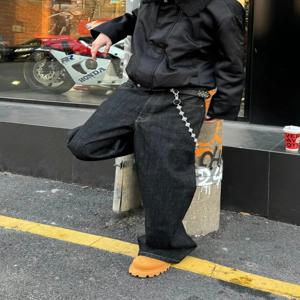 레트로 아메리칸 하이 스트리트 클린핏 오리지널 컬러 루즈 와이드 레그 플로어-길이 캐주얼 롱 팬츠 남성용 청바지 나이프 엣지