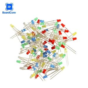 100개 F3 울트라 브라이트 3mm LED 라이트 화이트 옐로우 레드 그린 블루 혼합 키트 DIY LED 다이오드 세트 전자 DIY 키트