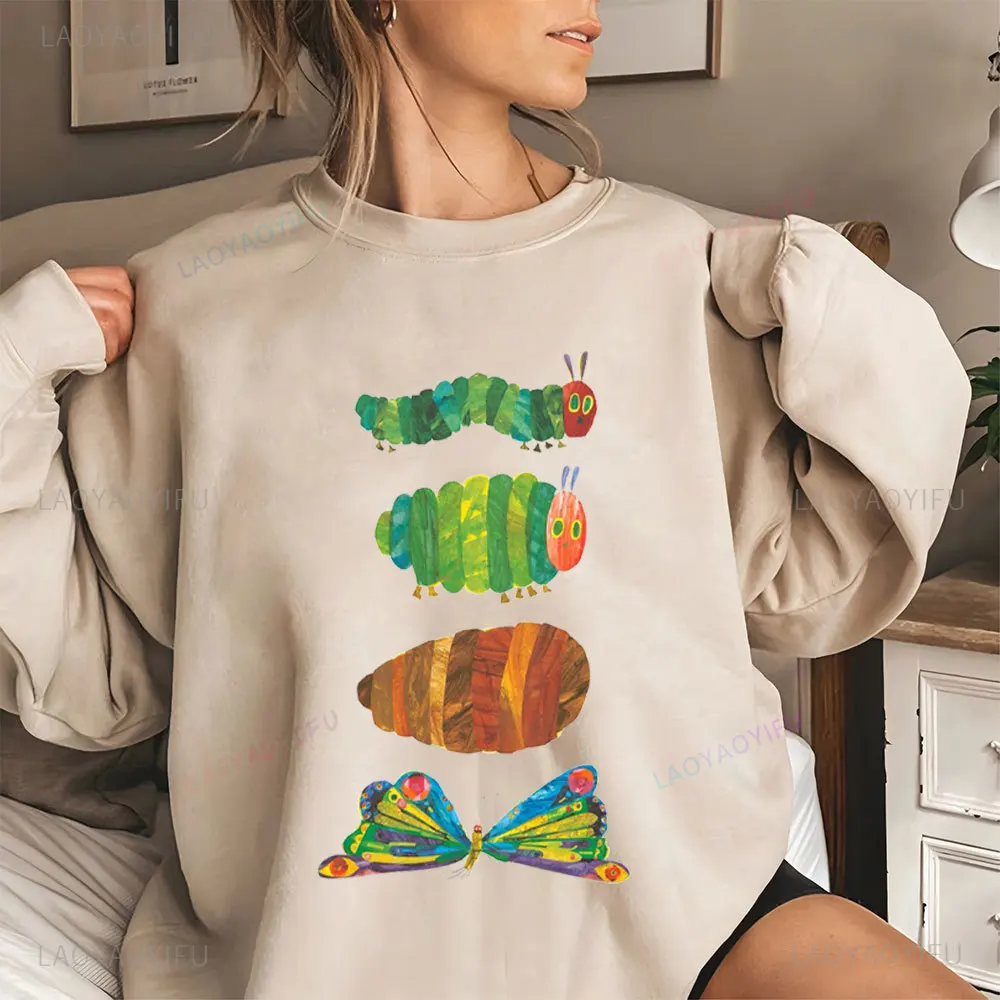 매우 배고픈 애벌레 스웨트셔츠 귀엽고 재미있는 배고픈 애벌레 북키시 풀오버 남성 여성 레트로 트렌드 쿨 스트리트 후드티
