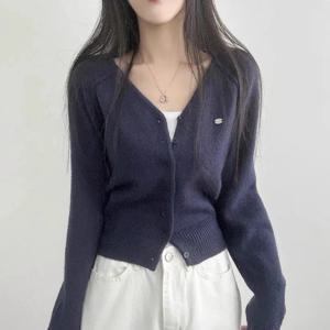 달콤한 니트 브이넥 스웨터 코트 여성용 캔디 컬러 가을 신상 슬림핏 탑 다용도 출퇴근 패션 한국 스타일 루즈핏