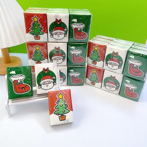 9개/팩 18개/팩 크리스마스 손수건 종이 학생용 휴대용 가방 만화 프린트 화장지 일상 청소용