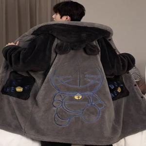 남성용 겨울 두꺼운 대형 사이즈 코랄 플리스 파자마 긴 홈웨어 만화 쿠스미 쿠유 수면 가운 편안한 속옷