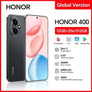 【브랜드+】2025 HONOR 400 5G 글로벌 버전 스마트폰 6.55'' AMOLED 스크린 200MP 카메라 6000mAh 100W 슈퍼차지 OTG NFC