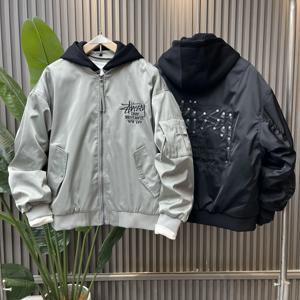 두꺼운 자수 야구 재킷 남성 패션 브랜드 레터 파일럿 코튼 재킷 루즈핏 가을 겨울 신상 코트