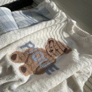 두꺼운 반플란넬 코랄 플리스 잠옷 여성용 가을 겨울 따뜻한 홈웨어 세트 캐주얼 외출 가능 만화 곰 디자인