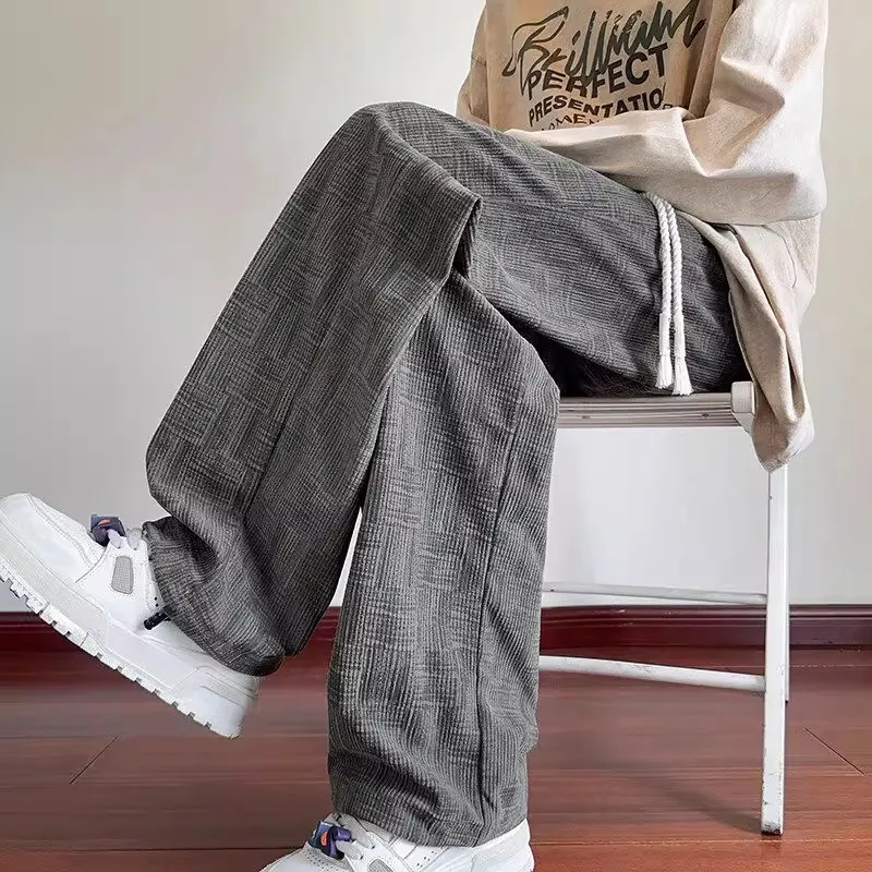 남성용 플리스 안감 두꺼운 캐주얼 바지 루즈 스트레이트 레그 와이드 레그 바지 가을 겨울용 편안한 루즈 핏 청바지