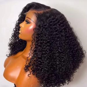 컬러 딥 웨이브 숏 밥 인모 가발 13x4 프리플럭 투명 레이스 프론탈 가발 250% 밀도 곱슬 밥 인모 가발