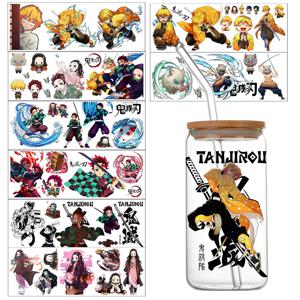 30개입 귀멸의 칼날 애니메이션 간편하게 붙이는 방수 데칼 전사지 UV DTF 크리스탈 스티커 16온스 UV DTF 텀블러 컵 DIY 랩 스티커