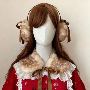 크리스마스 로리타 귀여운 엘크 레이스 엣지 페이크 칼라 일본 카와이 코스프레 사슴 타투 액세서리 사슴 넥 비브 헤어밴드 모자