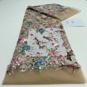 아프리카 비즈 장식 튤 레이스 원단 2026 고품질 프랑스 나이지리아 스팽글 자수 레이스 파티 드레스 재봉용 3야드