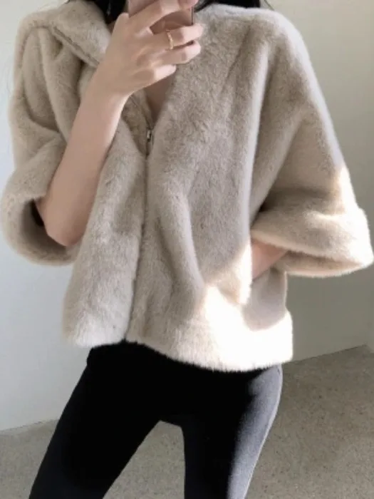 가을 겨울 빈티지 후드 친환경 인조 모피 여성용 한국 스타일 루즈 다용도 고급스러운 느낌 플러시 재킷 조끼