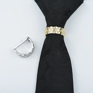 ICEYY 스퀘어 그리드 크리스탈 타이 클립 타이 링 남성용 럭셔리 지르콘 D자형 버클 링 웨딩 비즈니스 주얼리 액세서리